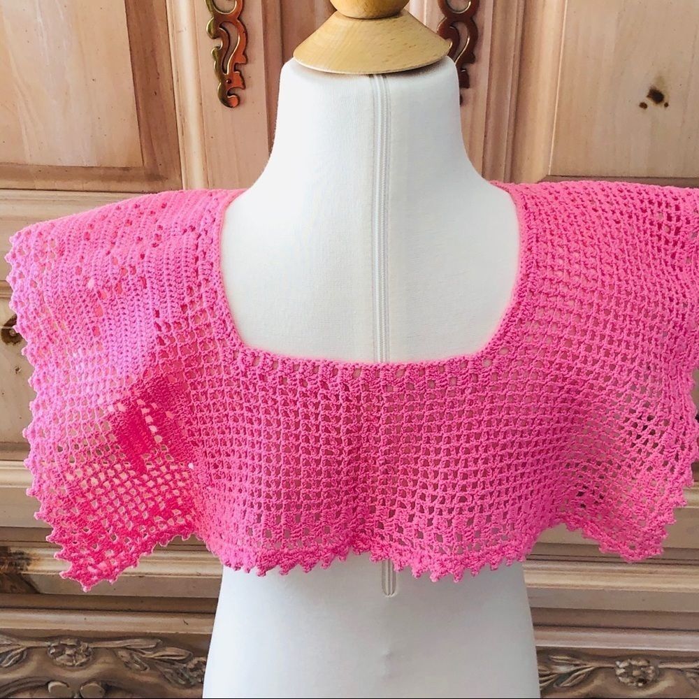 Girls Kint- Handmade Crocheted Dress or Top Collar- Pink